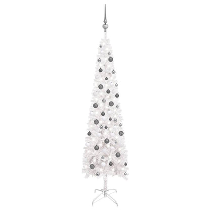 Kerstboom Met Led's En Kerstballen Smal 210 Cm Wit