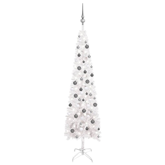 Kerstboom Met Led's En Kerstballen Smal 210 Cm Wit