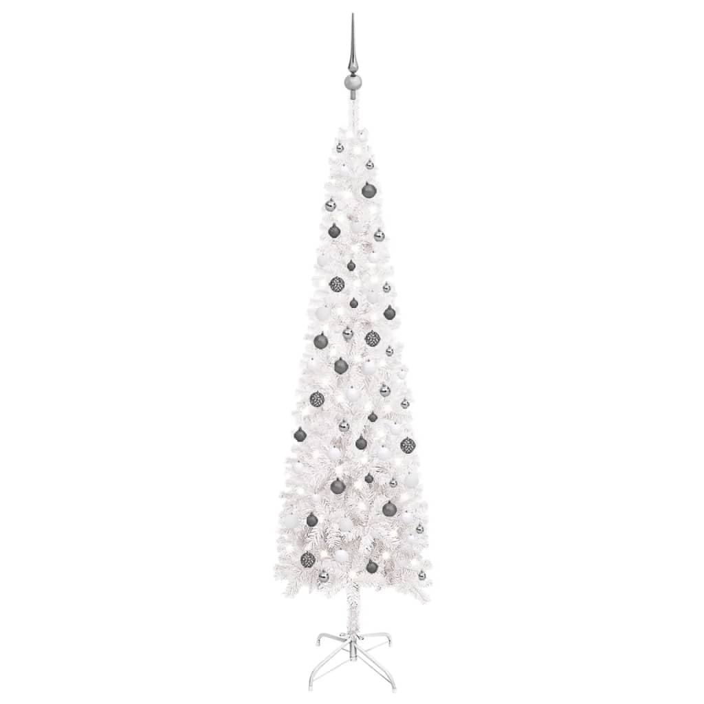 Kerstboom Met Led's En Kerstballen Smal 240 Cm Wit