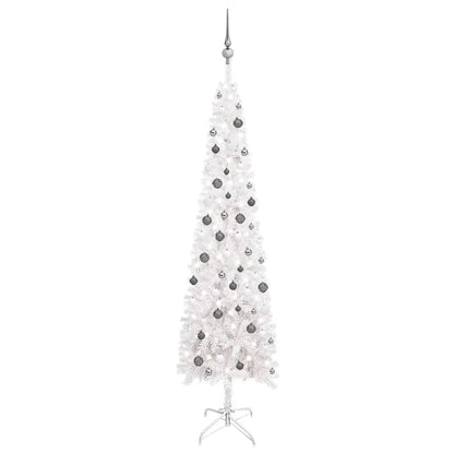 Kerstboom Met Led's En Kerstballen Smal 240 Cm Wit