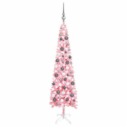 Kerstboom Met Led's En Kerstballen Smal 120 Cm Roze