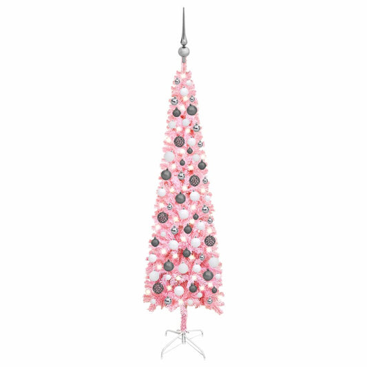 Kerstboom Met Led's En Kerstballen Smal 120 Cm Roze