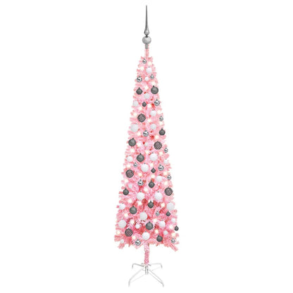 Kerstboom Met Led's En Kerstballen Smal 150 Cm Roze
