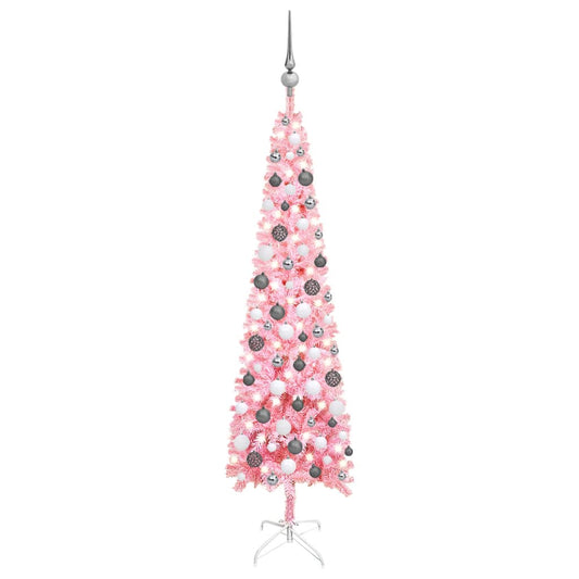 Kerstboom Met Led's En Kerstballen Smal 150 Cm Roze