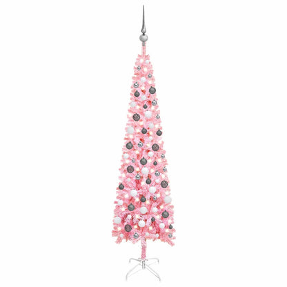 Kerstboom Met Led's En Kerstballen Smal 180 Cm Roze