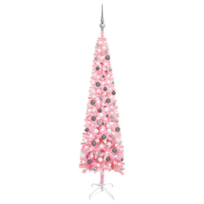 Kerstboom Met Led's En Kerstballen Smal 210 Cm Roze