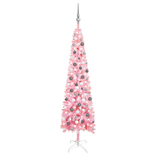 Kerstboom Met Led's En Kerstballen Smal 210 Cm Roze