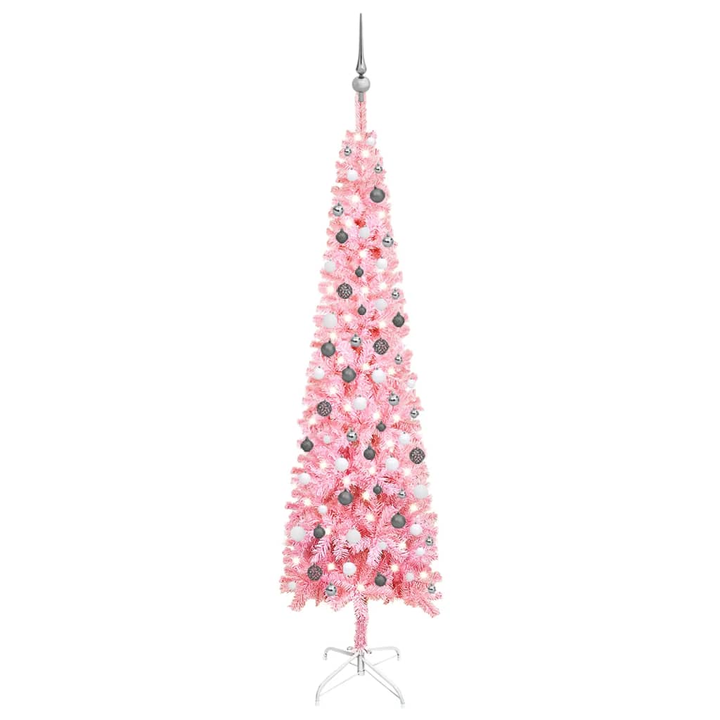 Kerstboom Met Led's En Kerstballen Smal 240 Cm Roze