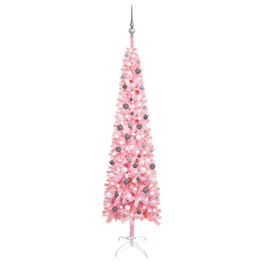Kerstboom Met Led's En Kerstballen Smal 240 Cm Roze