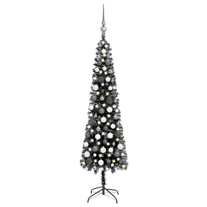 Kerstboom Met Led's En Kerstballen Smal 120 Cm Zwart