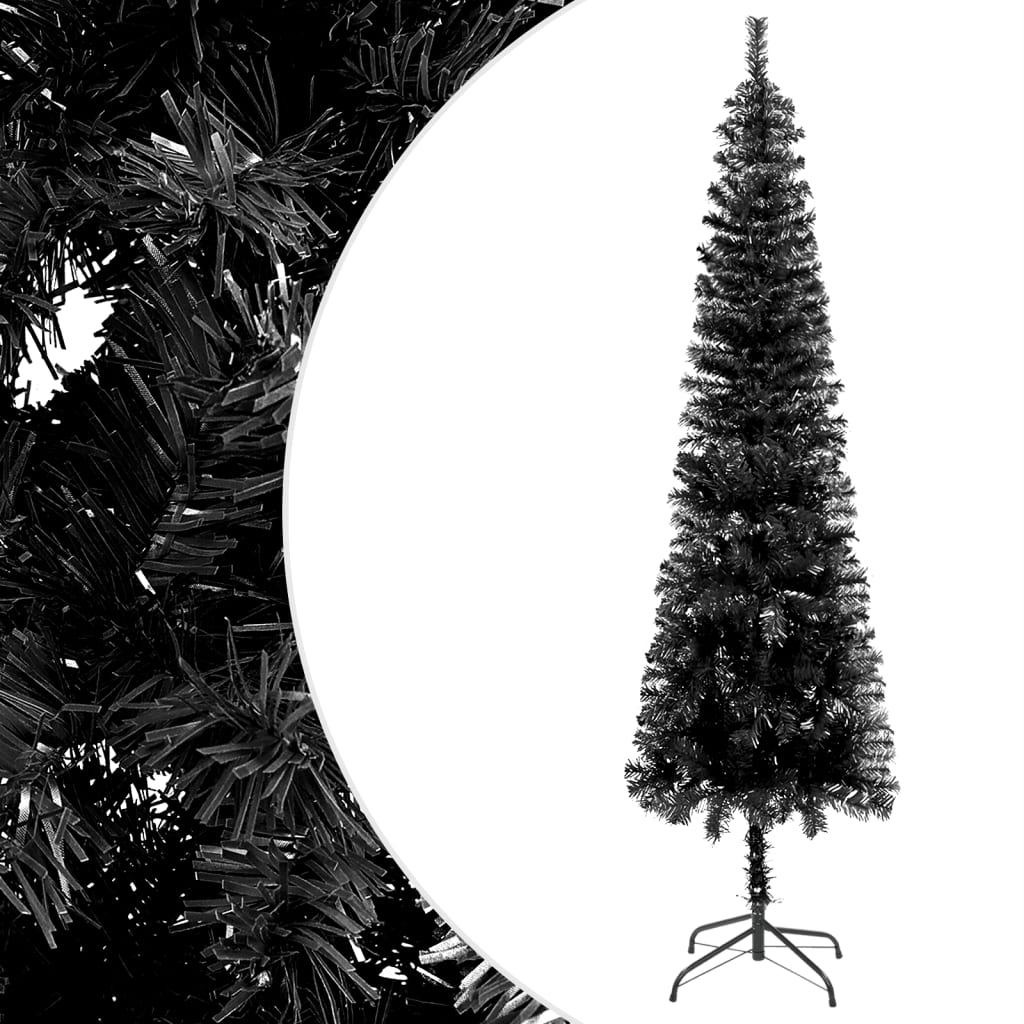 Kerstboom Met Led's En Kerstballen Smal 120 Cm Zwart