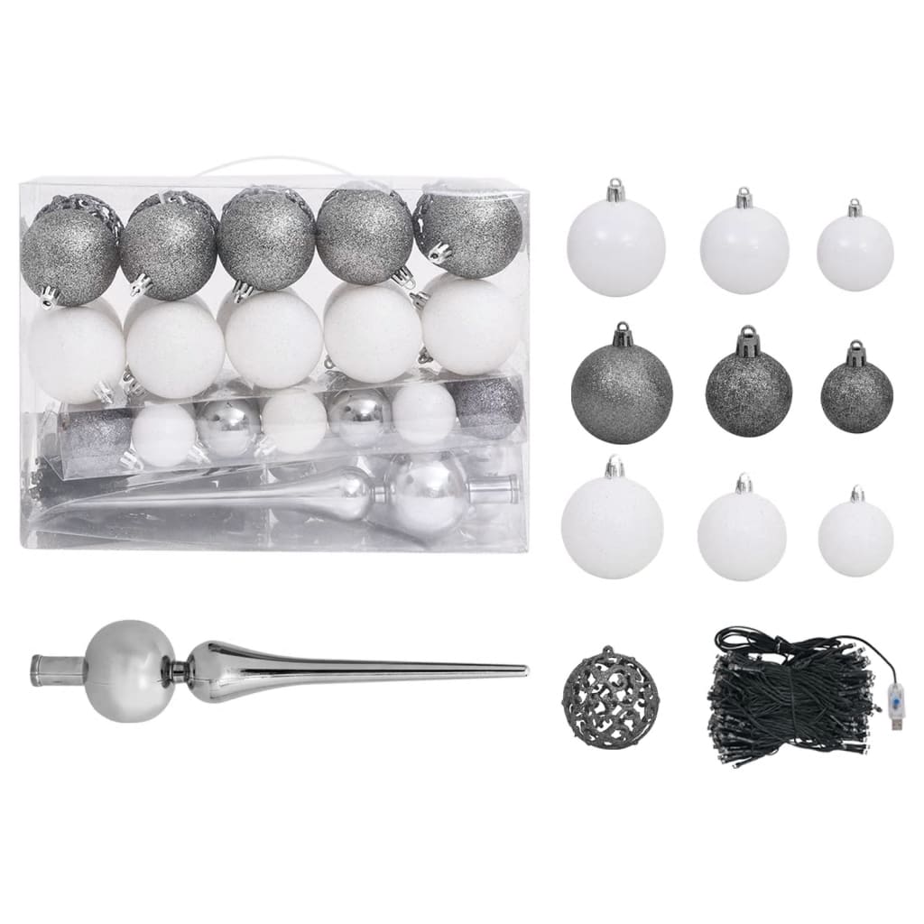 Kerstboom Met Led's En Kerstballen Smal 180 Cm Zwart