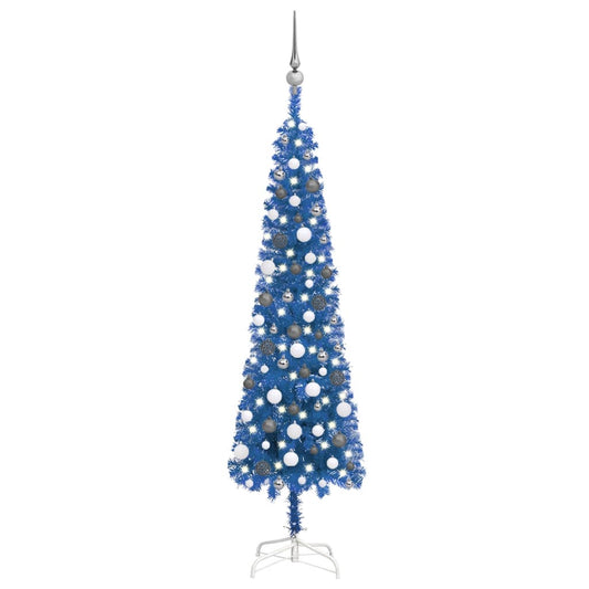 Kerstboom Met Led's En Kerstballen Smal 180 Cm Blauw