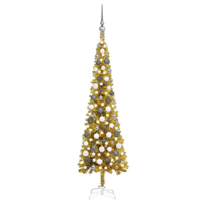 Kerstboom Met Led's En Kerstballen Smal 120 Cm Goudkleurig