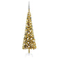 Kerstboom Met Led's En Kerstballen Smal 150 Cm Goudkleurig