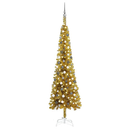 Kerstboom Met Led's En Kerstballen Smal 240 Cm Goudkleurig