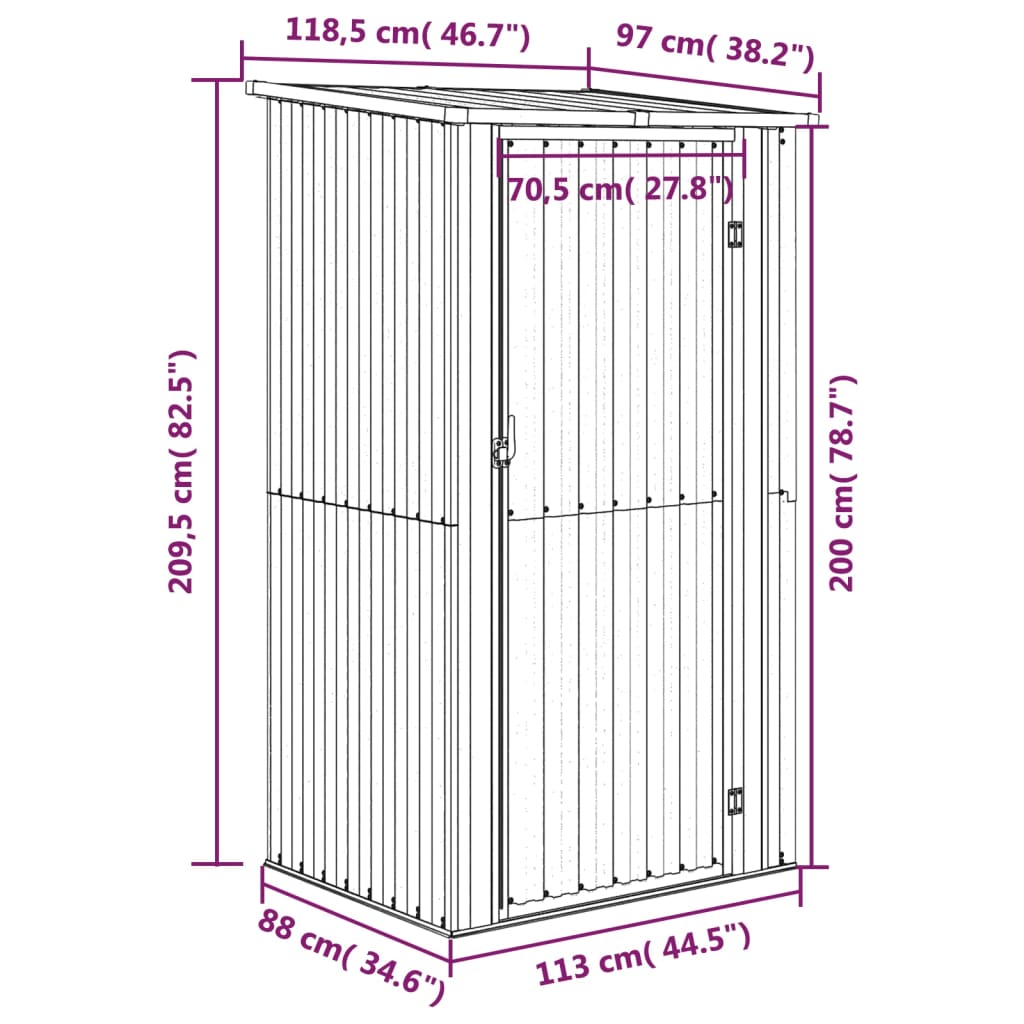 Tuinschuur 118,5X97X209,5 Cm Gegalvaniseerd Staal Grijs
