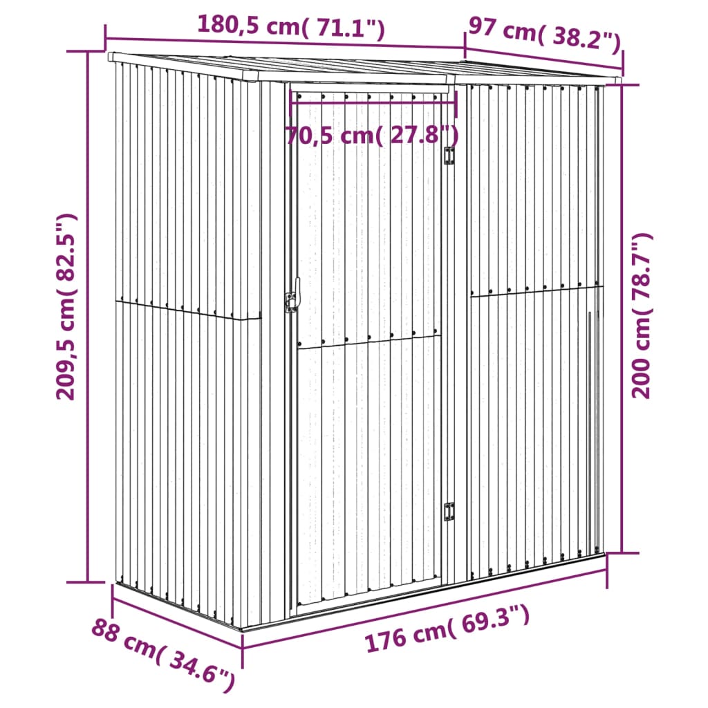 Fietsschuur 180,5X97X209,5 Cm Gegalvaniseerd Staal Antraciet