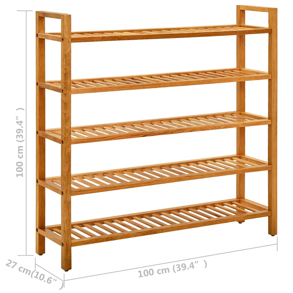 Schoenenrek Met 5 Schappen 100X27X100 Cm Massief Eikenhout