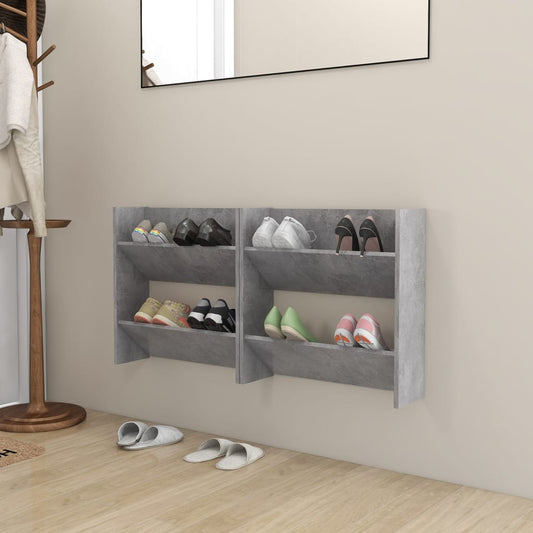 Wandschoenenkasten 2 St 60X18X60 Cm Spaanplaat Betongrijs
