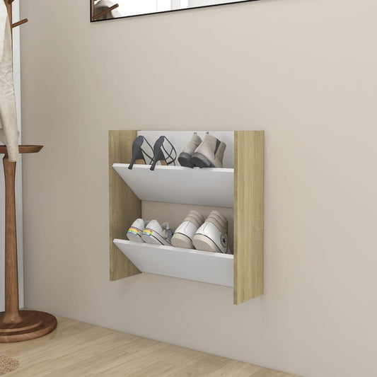 Wandschoenenkast 60X18X60 Cm Spaanplaat Wit En Sonoma Eiken