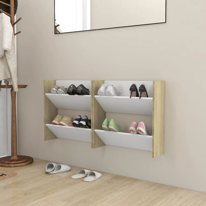 Wandschoenenkasten 2 St 60X18X60 Cm Spaanplaat Wit Sonoma Eiken
