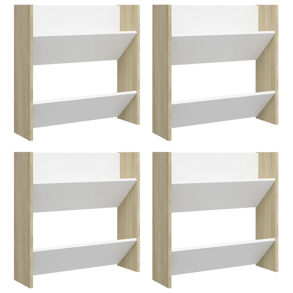 Wandschoenenkasten 4 St 60X18X60 Cm Spaanplaat Wit Sonoma Eiken