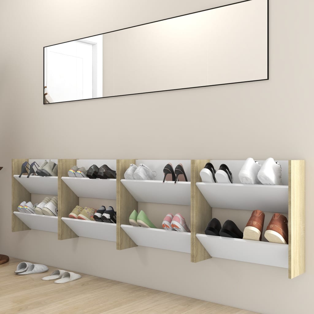 Wandschoenenkasten 4 St 60X18X60 Cm Spaanplaat Wit Sonoma Eiken