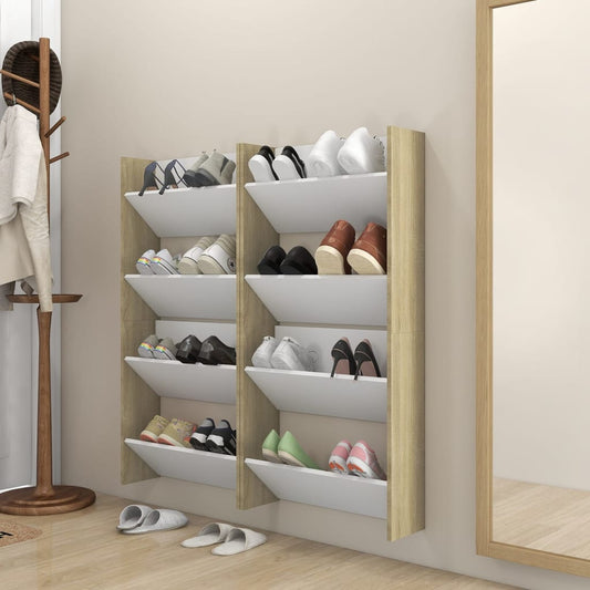 Wandschoenenkasten 4 St 60X18X60 Cm Spaanplaat Wit Sonoma Eiken