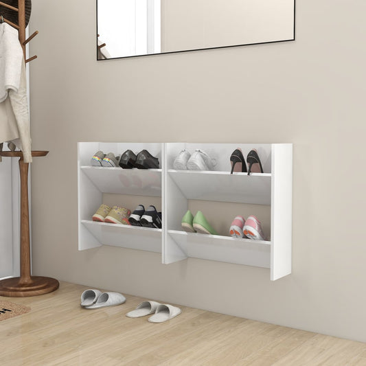 Wandschoenenkasten 2 St 60X18X60 Cm Spaanplaat Hoogglans Wit