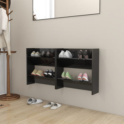 Wandschoenenkasten 2 St 60X18X60 Cm Spaanplaat Hoogglans Zwart
