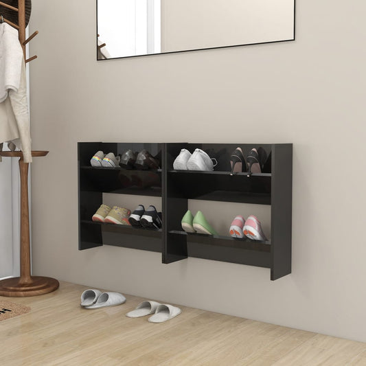 Wandschoenenkasten 2 St 60X18X60 Cm Spaanplaat Hoogglans Zwart