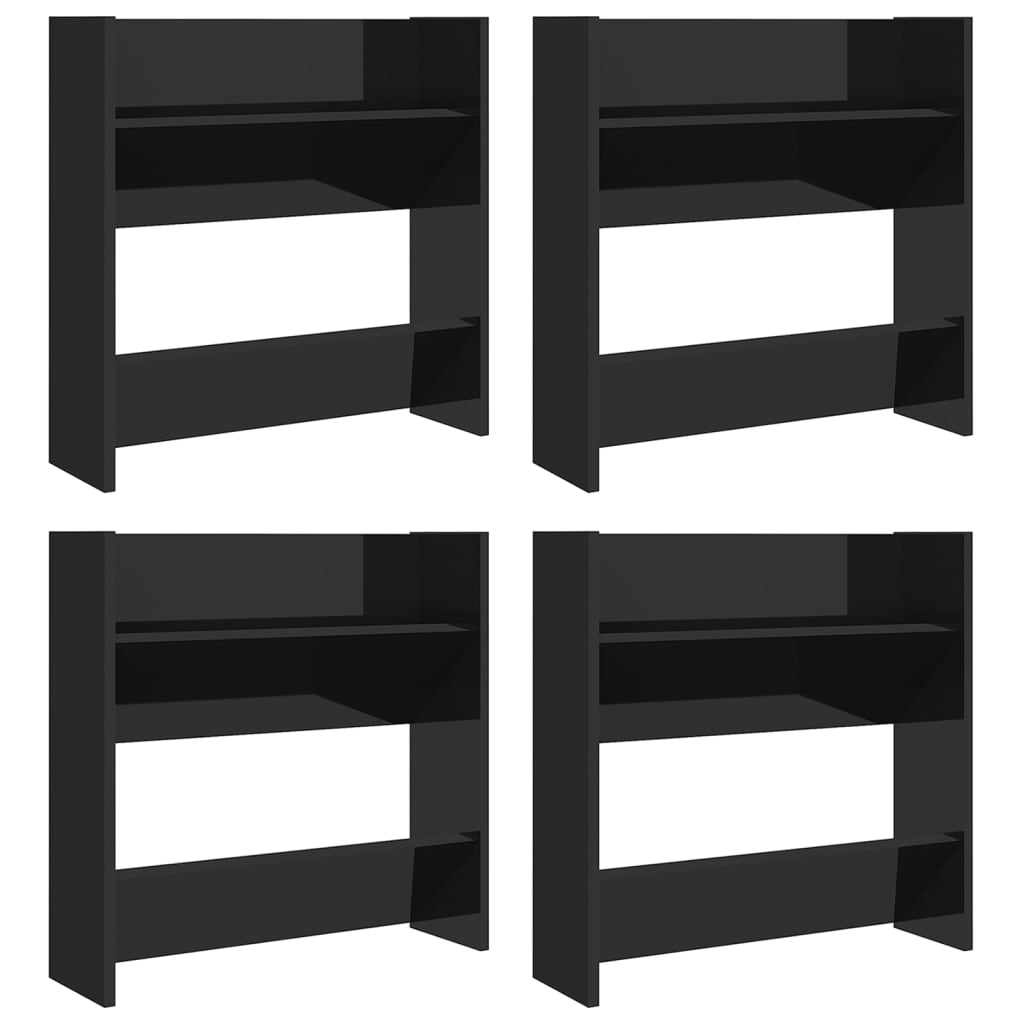Wandschoenenkasten 4 St 60X18X60 Cm Spaanplaat Hoogglans Zwart