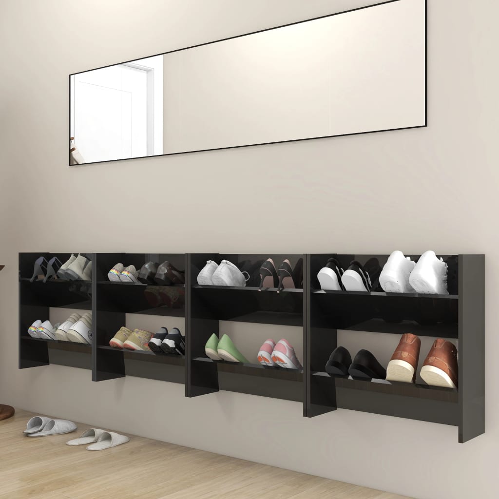 Wandschoenenkasten 4 St 60X18X60 Cm Spaanplaat Hoogglans Zwart