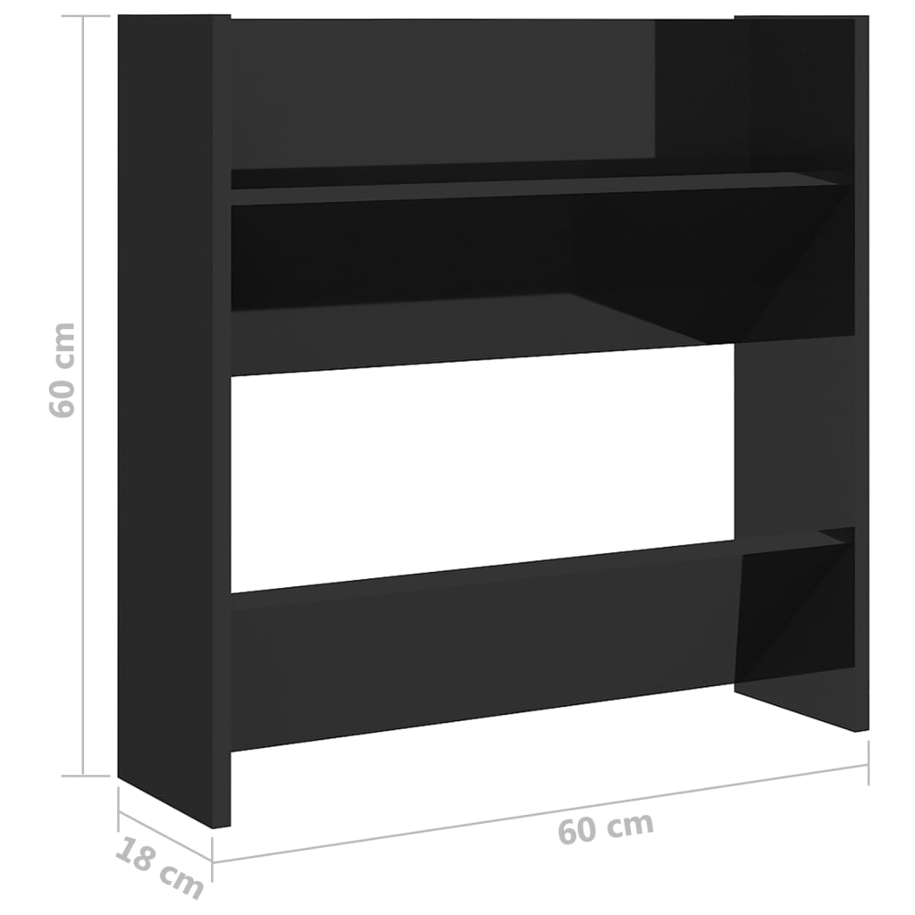 Wandschoenenkasten 4 St 60X18X60 Cm Spaanplaat Hoogglans Zwart