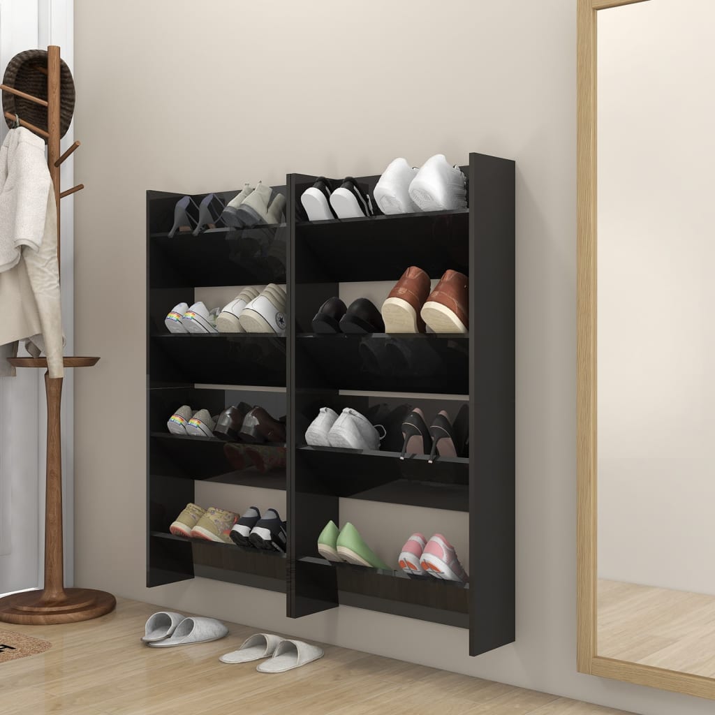 Wandschoenenkasten 4 St 60X18X60 Cm Spaanplaat Hoogglans Zwart