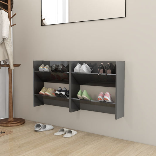 Wandschoenenkasten 2 St 60X18X60 Cm Spaanplaat Hoogglans Grijs