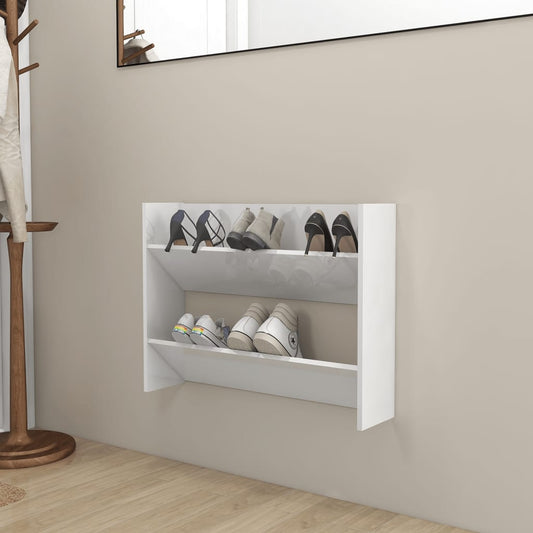 Wandschoenenkast 80X18X60 Cm Spaanplaat Hoogglans Wit