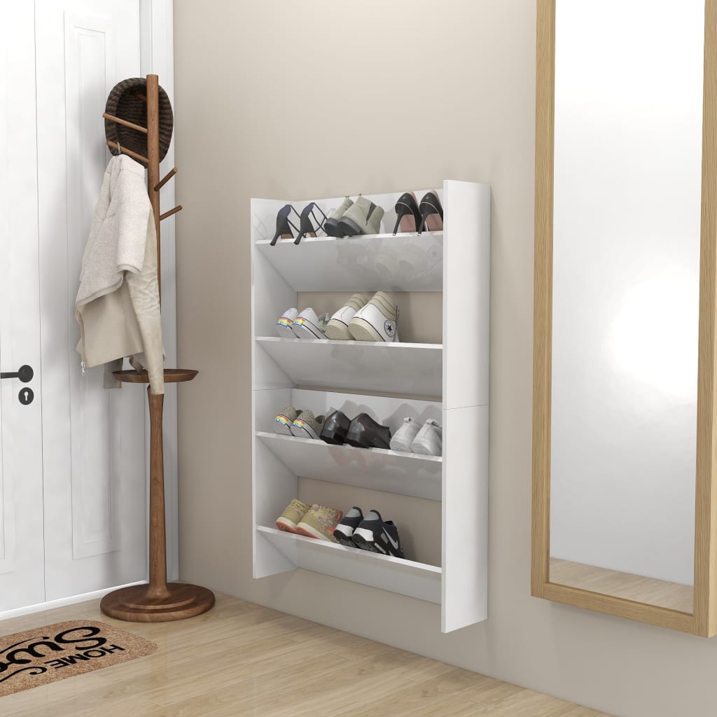Wandschoenenkasten 2 St 80X18X60 Cm Spaanplaat Hoogglans Wit