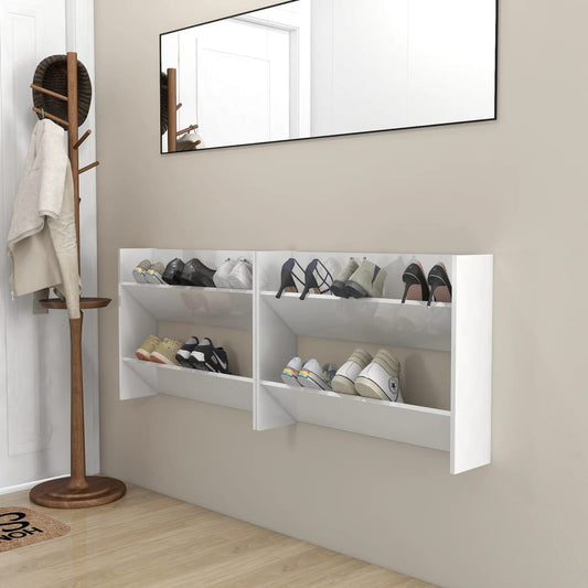 Wandschoenenkasten 2 St 80X18X60 Cm Spaanplaat Hoogglans Wit
