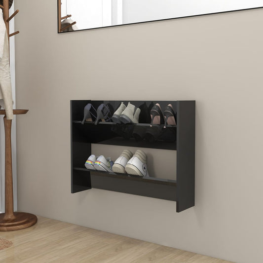Wandschoenenkast 80X18X60 Cm Spaanplaat Hoogglans Zwart