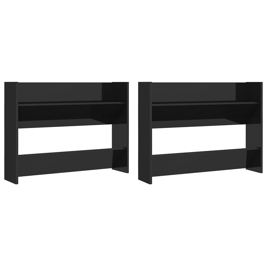 Wandschoenenkasten 2 St 80X18X60 Cm Spaanplaat Hoogglans Zwart