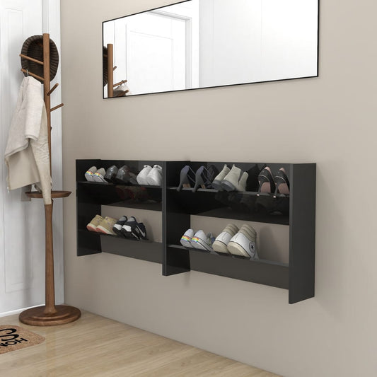 Wandschoenenkasten 2 St 80X18X60 Cm Spaanplaat Hoogglans Zwart