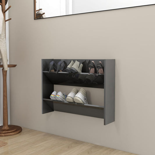Wandschoenenkast 80X18X60 Cm Spaanplaat Hoogglans Grijs