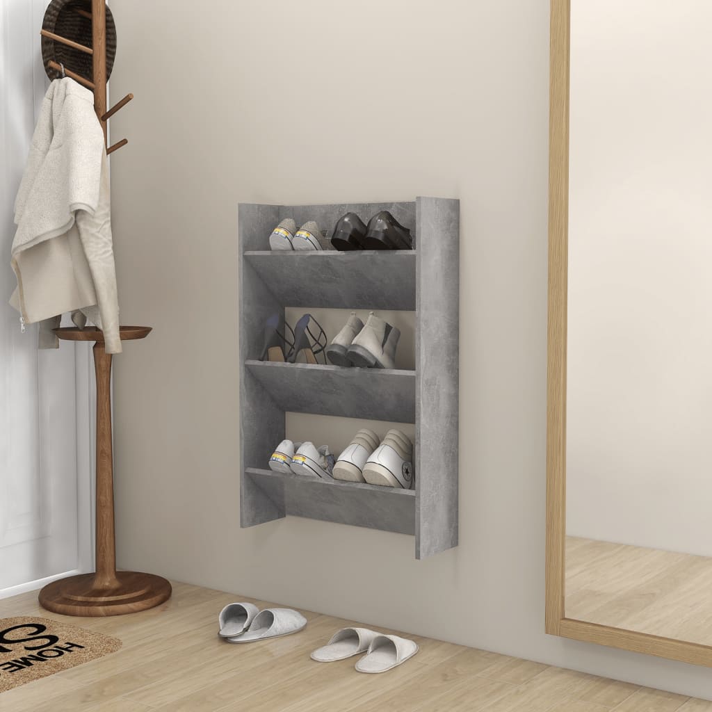 Wandschoenenkast 60X18X90 Cm Spaanplaat Betongrijs