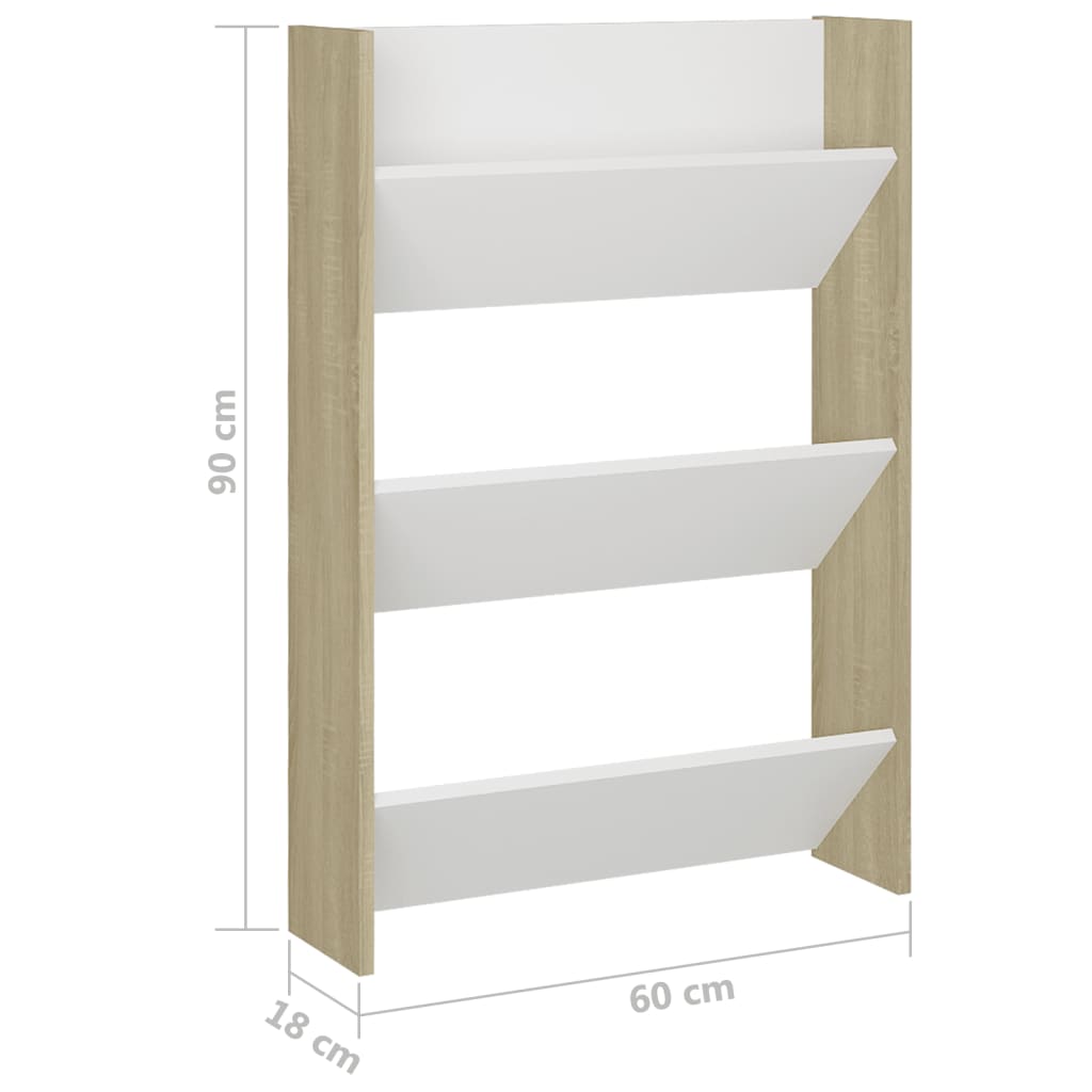 Wandschoenenkast 60X18X90 Cm Spaanplaat Wit Sonoma Eikenkleurig