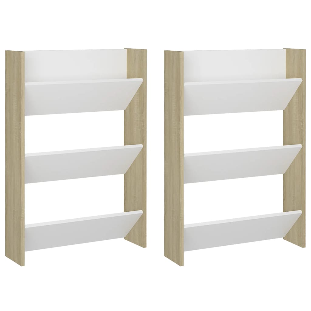Wandschoenenkasten 2 St 60X18X90 Cm Spaanplaat Wit Sonoma Eiken