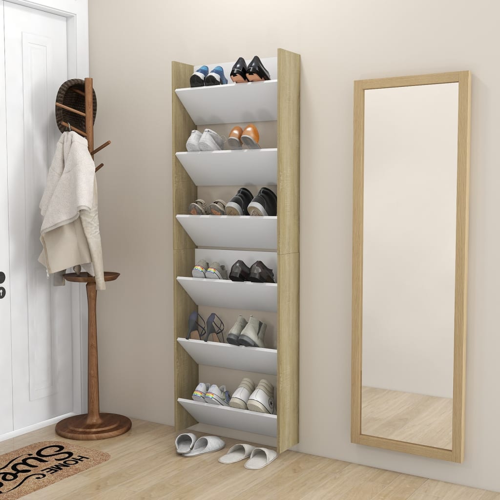 Wandschoenenkasten 2 St 60X18X90 Cm Spaanplaat Wit Sonoma Eiken