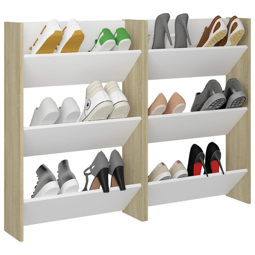 Wandschoenenkasten 2 St 60X18X90 Cm Spaanplaat Wit Sonoma Eiken