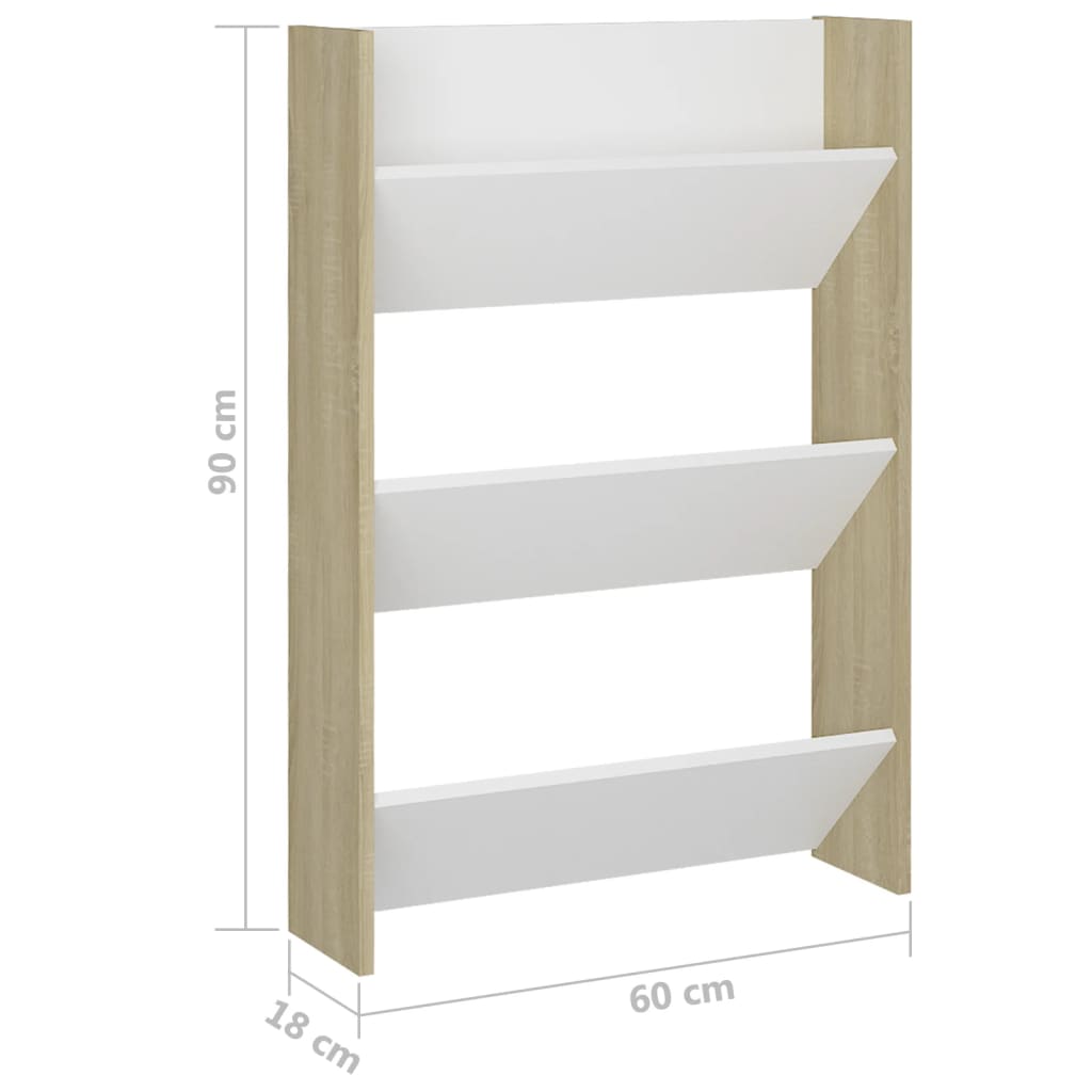 Wandschoenenkasten 2 St 60X18X90 Cm Spaanplaat Wit Sonoma Eiken